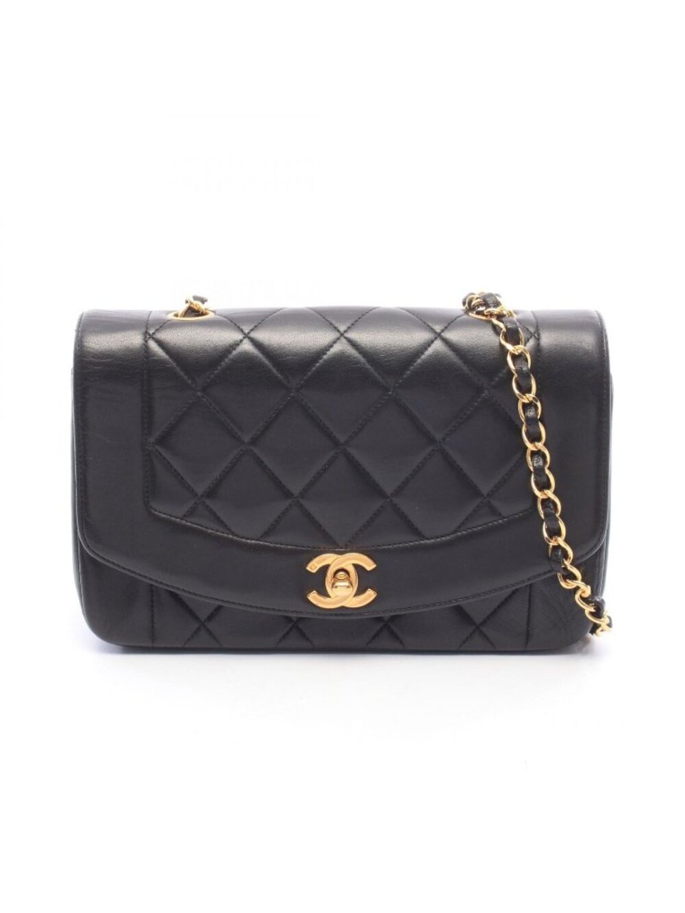 Chanel Shoulder Bag Quilted Diana Flap Black Lambskin Chain
